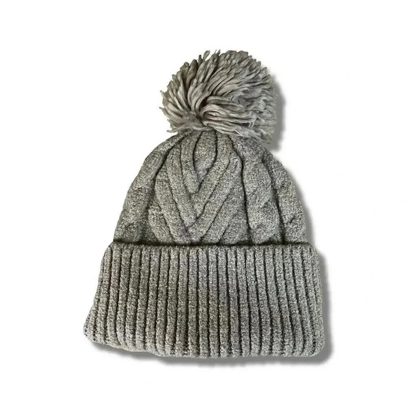 Universal Threads Unisex Cable Knit Pom Pom Beanie with Ribbed Cuff - Gray - Picture 1 of 4